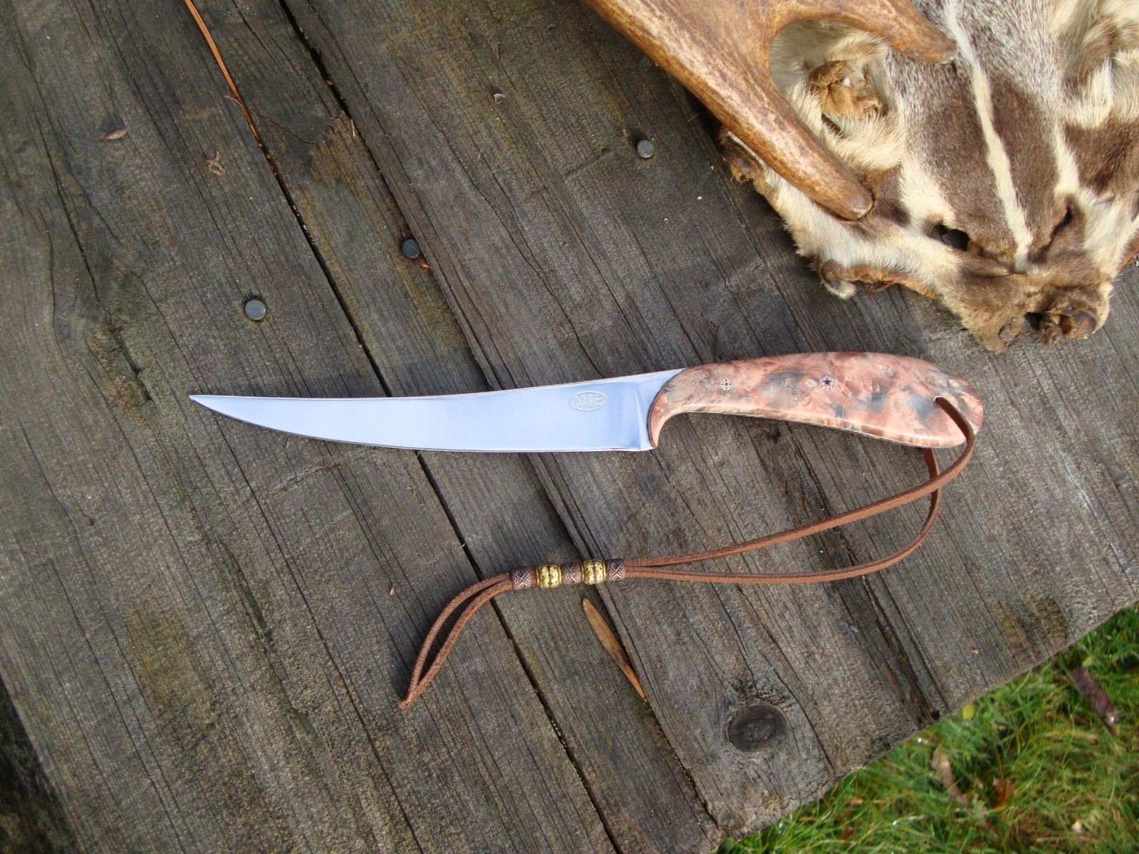 CUSTOM BOXELDER BURL WOOD HANDLE 8A STEEL FILLET KNIFE