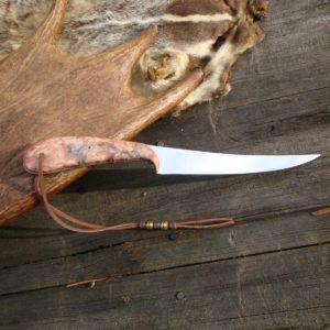 CUSTOM BOXELDER BURL WOOD HANDLE 8A STEEL FILLET KNIFE