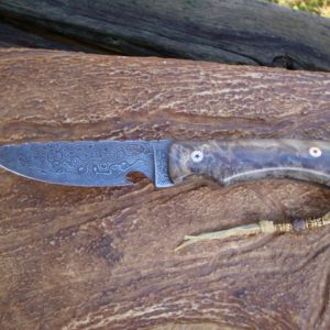 BOXELDER BURL HANDLE DAMASCUS BLADE HUNTER FILE WORKED BLADE