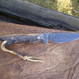 BOXELDER BURL HANDLE DAMASCUS BLADE HUNTER FILE WORKED BLADE