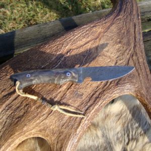 BOXELDER BURL HANDLE DAMASCUS BLADE HUNTER FILE WORKED BLADE