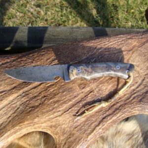 BOXELDER BURL HANDLE DAMASCUS BLADE HUNTER FILE WORKED BLADE