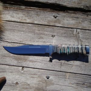 CUSTOMIZED BUCK 119 MAMMOTH TOOTH WITH CAPE BUFFALO HANDLE BOWIE