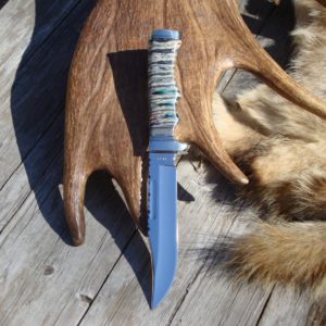 CUSTOMIZED BUCK 119 MAMMOTH TOOTH WITH CAPE BUFFALO HANDLE BOWIE