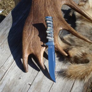 CUSTOMIZED BUCK 119 MAMMOTH TOOTH WITH CAPE BUFFALO HANDLE BOWIE