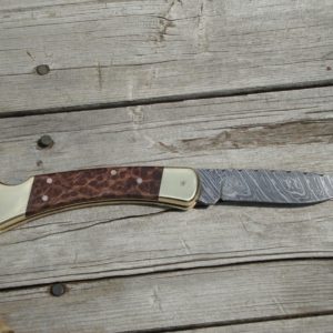 CUSTOM BUCK 110 TIGER DAMASCUS DROP POINT BLADE LACE REDWOOD SCALES FILE WORKED INSIDE AND OUT