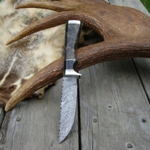 CUSTOM SCANDI GRIND DAMASCUS BLADE WITH BUCKEYE BURL AND BUFFALO