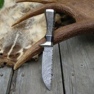 CUSTOM SCANDI GRIND DAMASCUS BLADE WITH BUCKEYE BURL AND BUFFALO