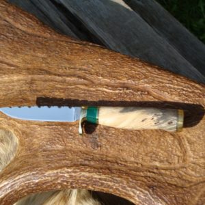 BUCKEYE BURL WOOD WITH JADE CARBON STEEL BIRD TROUT KNIFE