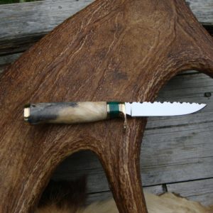 BUCKEYE BURL WOOD WITH JADE CARBON STEEL BIRD TROUT KNIFE