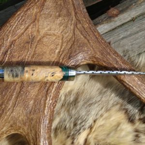 BUCKEYE BURL WITH EMERALD RESIN HANDLE DAMASCUS BLADE FAT BELLY DROP POINT