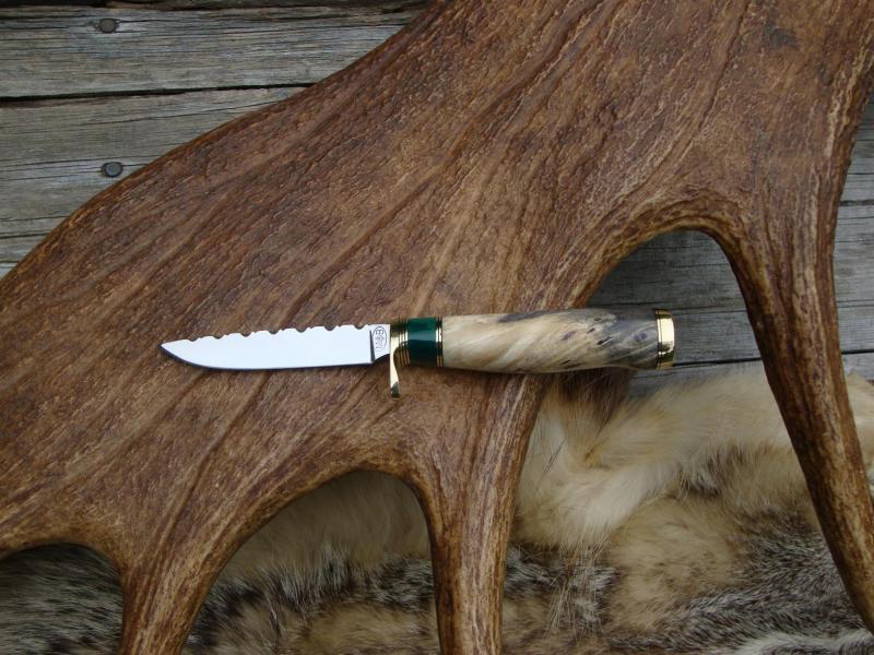 BUCKEYE BURL WOOD WITH JADE CARBON STEEL BIRD TROUT KNIFE