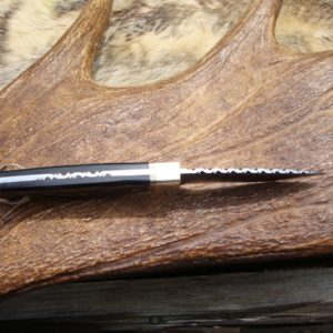 HONEY BUFFALO HANDLE WAVE PATTERN DAMASCUS BLADE DROP POINT WITH FILE WORK