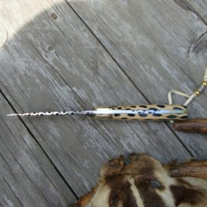 STABILIZED CACTUS WITH GREEN EMERALD RESIN INLAY DAMASCUS BLADE