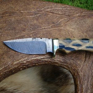 DAMASCUS BLADE CHOLLA CACTUS WITH EMERALD GREEN RESIN HANDLE  FILE WORKED HUNTER