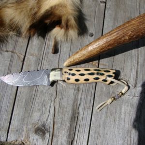 STABILIZED CACTUS WITH GREEN EMERALD RESIN INLAY DAMASCUS BLADE