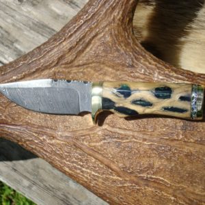 DAMASCUS BLADE CHOLLA CACTUS WITH EMERALD GREEN RESIN HANDLE  FILE WORKED HUNTER