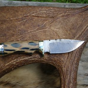 DAMASCUS BLADE CHOLLA CACTUS WITH EMERALD GREEN RESIN HANDLE  FILE WORKED HUNTER