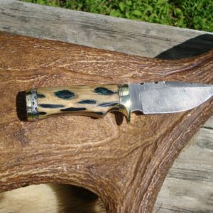 DAMASCUS BLADE CHOLLA CACTUS WITH EMERALD GREEN RESIN HANDLE  FILE WORKED HUNTER