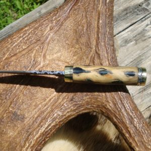DAMASCUS BLADE CHOLLA CACTUS WITH EMERALD GREEN RESIN HANDLE  FILE WORKED HUNTER
