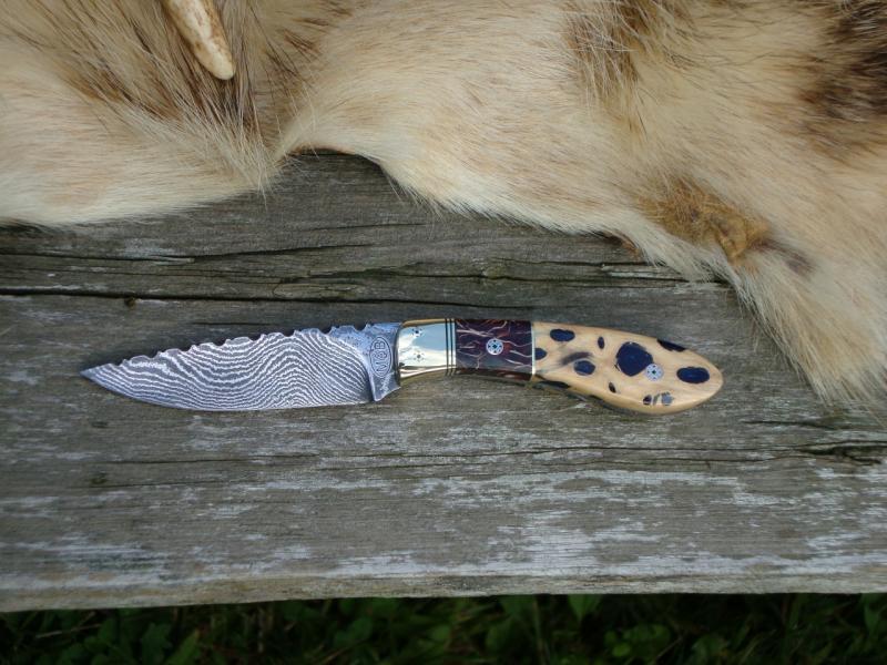 CACTUS HANDLE DAMASCUS BLADE BIRD TROUT KNIFE WITH FILE WORK