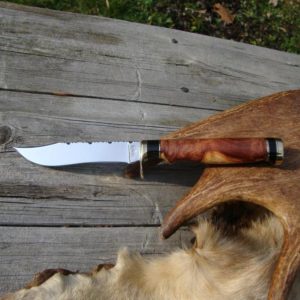 CARBON STEEL CLIP POINT AFZELIA BURL BUFFALO HANDLE FILED BLADE