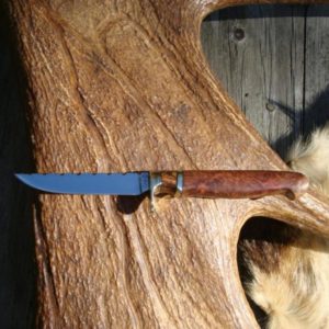 CARBON STEEL COOLIBAH BURL & IRON WOOD HANDLE BIRD TROUT KNIFE