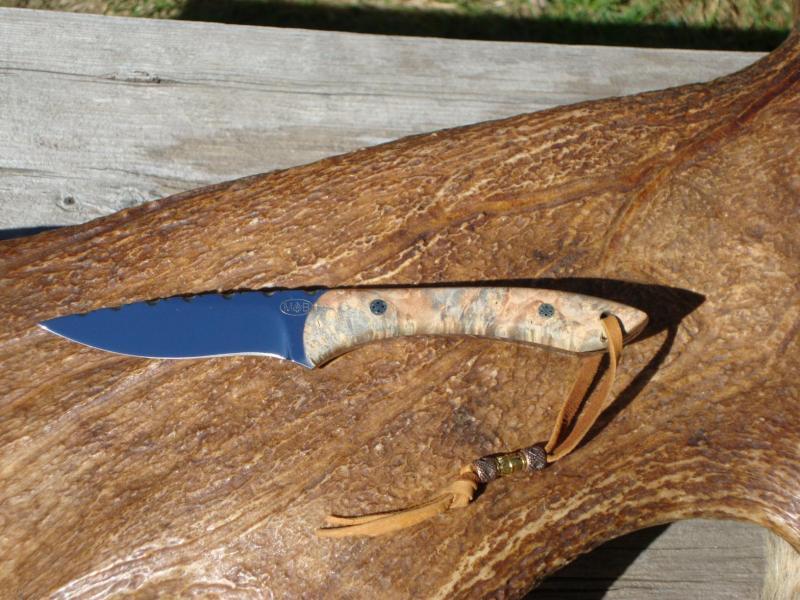 CARBON STEEL DOUBLE DYED BOX ELDER HANDLE DROP POINT KNIFE
