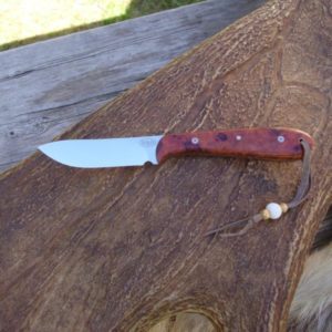 CARBON STEEL LIONS BLOOD AMBOYNA WOOD HANDLE SKINNER KNIFE