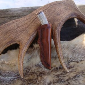 CARVED ELK STAG DAMASCUS BLADE KNIFE