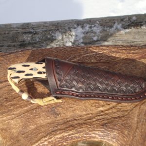 CHOLLA CACTUS HANDLE FEATHER PATTERN DAMASCUS BLADE WITH FILE WORK