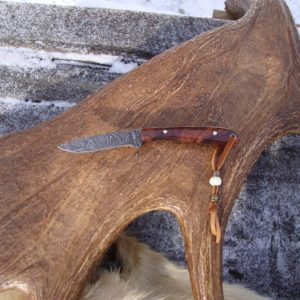 COCOBOLO WOOD HANDLE DAMASCUS BLADE BIRD TROUT KNIFE