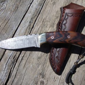 Cocobolo handle False grind spear point ladder pattern damascus blade