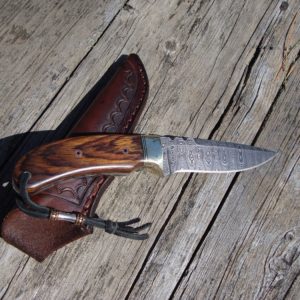 Cocobolo handle False grind spear point ladder pattern damascus blade