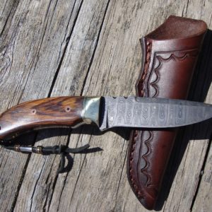 Cocobolo handle False grind spear point ladder pattern damascus blade