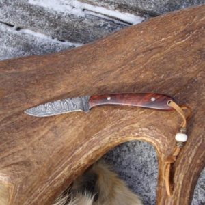 COCOBOLO WOOD HANDLE DAMASCUS BLADE BIRD TROUT KNIFE