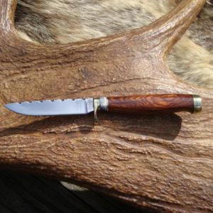 COCOBOLO WOOD WITH MAMMOTH TOOTH HANDLE CARBON STEEL BLADE BIRD TROUT KNIFE