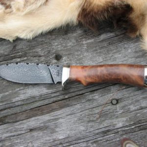 AUSTRALIAN COOLIBAH BURL WOOD HANDLE DAMASCUS DROP POINT KNIFE