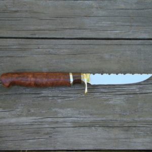 CARBON STEEL COOLIBAH BURL & IRON WOOD HANDLE BIRD TROUT KNIFE