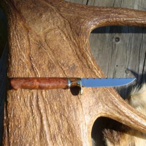 CARBON STEEL COOLIBAH BURL & IRON WOOD HANDLE BIRD TROUT KNIFE