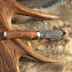 AUSTRALIAN COOLIBAH BURL WOOD HANDLE DAMASCUS DROP POINT KNIFE