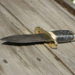 FOSSIL CORAL AND WARTHOG HANDLE DAMASCUS DAGGER