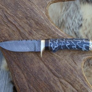 FOSSIL CORAL AFRICAN BLACKWOOD DAMASCUS BLADE HUNTER FILE WORKED
