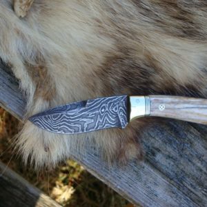 CREAM GIRAFFE BONE HANDLE DAMASCUS BLADE SMALL HUNTER FILE WORKED