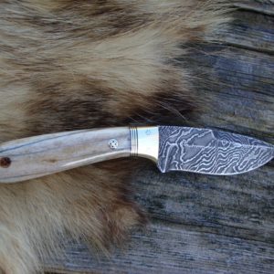 CREAM GIRAFFE BONE HANDLE DAMASCUS BLADE SMALL HUNTER FILE WORKED