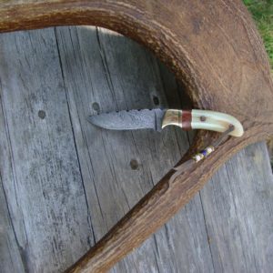 CREAM COLOR GIRAFFE BONE AMBOYNA WOOD HANDLE DAMASCUS BLADE