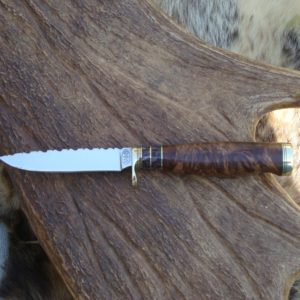 CARBON STEEL TIGER MAPLE W/ FOSSIL CORAL HANDLE BIRD TROUT KNIFE