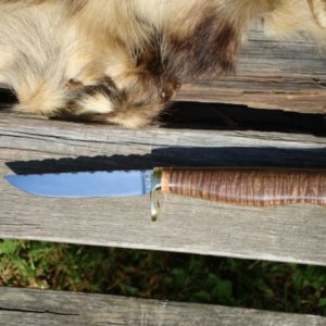 CURLY KOA GIRAFFE BONE HANDLE CARBON STEEL BIRD TROUT KNIFE FILE WORKED