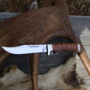 CUSTOMIZED BUCK 119 SNAKE WOOD HANDLE BOWIE KNIFE FILED BLADE