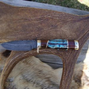 CUSTOM BLUE MAMMOTH TOOTH DAMSCUS DROP POINT HUNTER